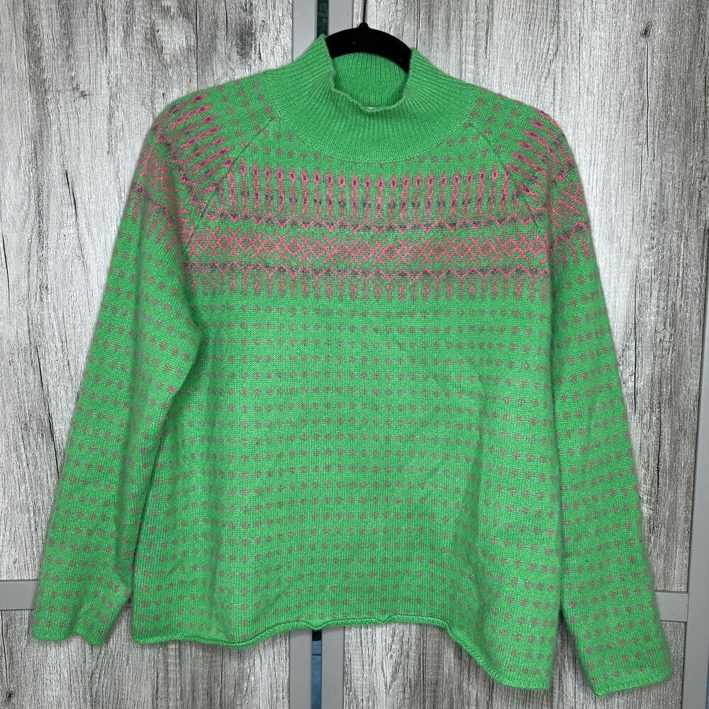 Jumper 1234 Cashmere Pullover Sweater Mock Neck Green Color Luxe Size 2